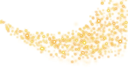 Golden sparkling lights forming a luminous wave isolated on transparent background