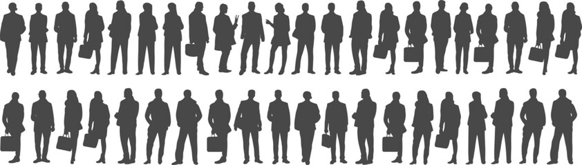Business people crowd silhouette, diverse professionals standing together, corporate teamwork, workforce illustration, modern office community concept