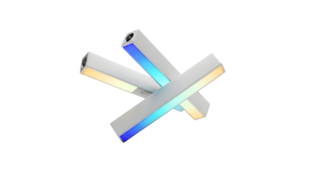 Two crossed led light bars isolated on white background with color gradient