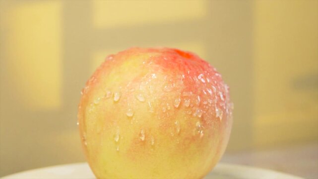 Fresh Yangshan Peach with Water Droplets - Summer Fruit Close-up