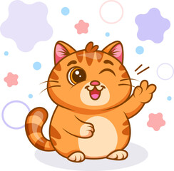 Cute Winking Cat Waving Paw