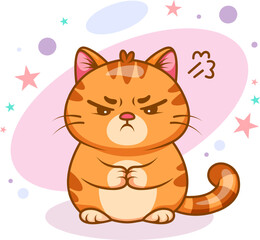 Angry Grumpy Kitten with Steam Cartoon Illustration