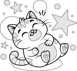 Happy Kitten Line Art for Coloring