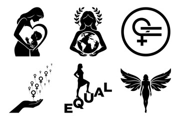 Women human rights gender equality feminist symbol collection with diverse representations of women