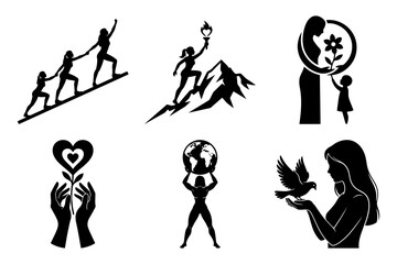 Women human rights gender equality diverse silhouettes showcasing teamwork, leadership, and empowerment