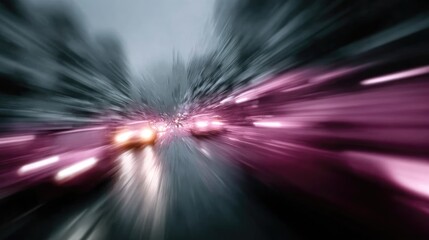Dynamic City Night Traffic with Motion Blur and Vibrant Light Trails