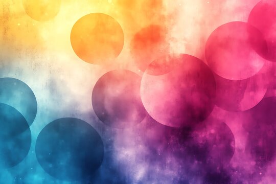 Abstract watercolor background with textured circles in vibrant gradients of blue, yellow, pink, and purple