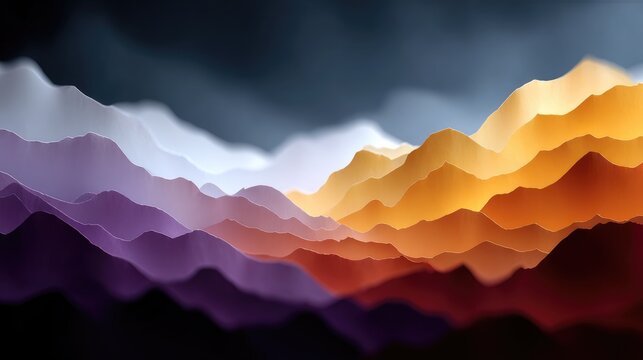 Abstract Colorful Layered Mountains in Vibrant Gradient Landscape
