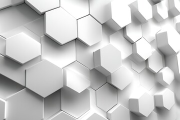 Abstract white background of hexagonal shapes with shadows and depth of field effect