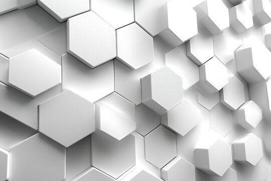 Abstract white background of hexagonal shapes with shadows and depth of field effect