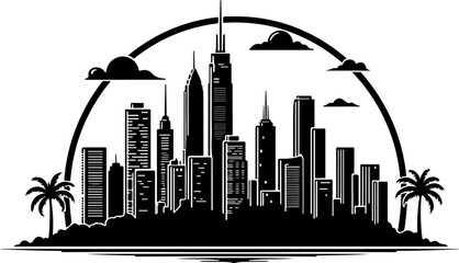 Urban Coastline Silhouette Scene