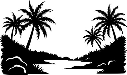 Tropical Beach Landscape Silhouette