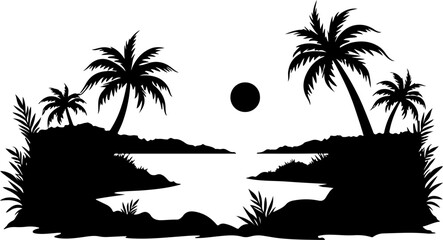 Tropical Beach Landscape Silhouette