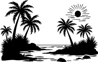 Tropical Beach Landscape Silhouette