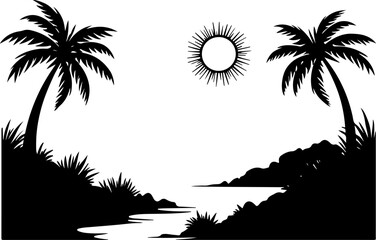 Tropical Beach Landscape Silhouette