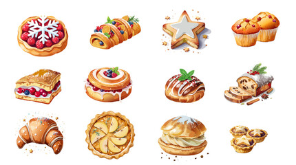 Holiday Pastry Vector Set &mdash; Festive Desserts, Sweet Treats, and Seasonal Bakery Illustrations