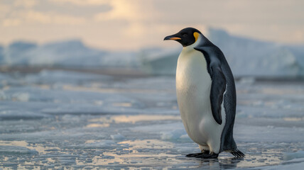Fototapeta premium Emperor Penguin Standing on Ice in Antarctic Landscape