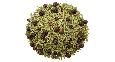 Pile of dried herbs and peppercorns