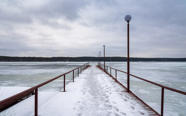 Lake Chusovoe in Yekaterinburg covered with ice
