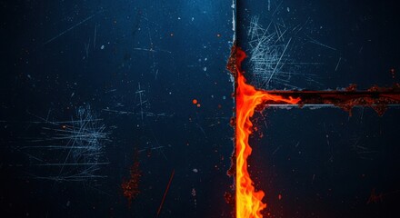 Abstract digital art with fiery red and blue textures