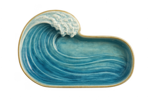 Ceramic wave dish displaying ocean art design
