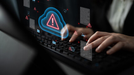 Cloud computing with alert icons and security elements, representing real-time threat detection, risk prevention, and digital infrastructure protection Parse