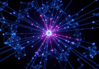 Central data sphere radiating connections, abstract network