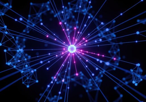 Central data sphere radiating connections, abstract network