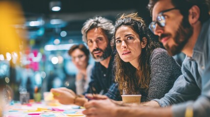 A team of professionals collaborating during a creative workshop.