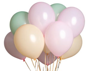 Cluster of Pastel Balloons with Transparent Background, Perfect for Photo Overlays and Celebrations