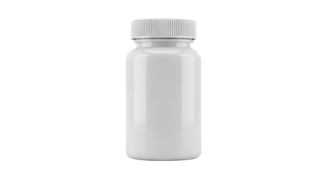 White Plastic Medicine Bottle with White Cap container isolated on a transparent background