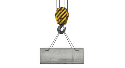 Crane hook lifting a concrete slab