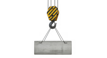 Crane hook lifting a concrete slab