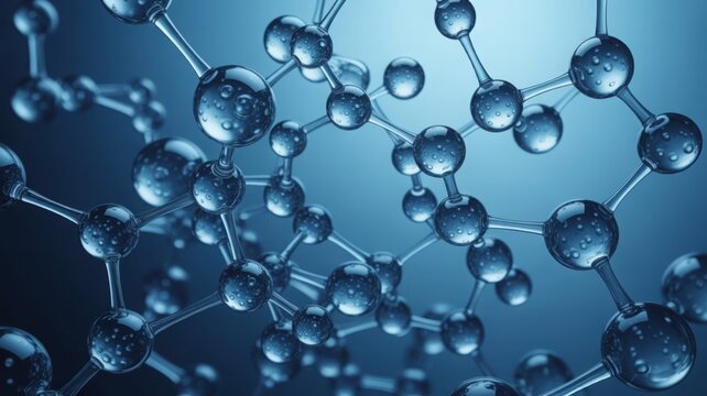 Blue molecular structure illustrating scientific research and data