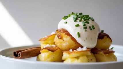 Golden Smashed Potatoes Sour Cream Chives Warm Holiday Side