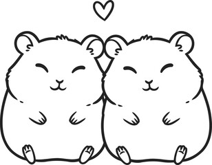 Cute cartoon hamsters in love with a heart above them