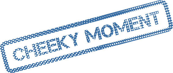 A cheerful blue dotted seal featuring the playful text Cheeky Moment