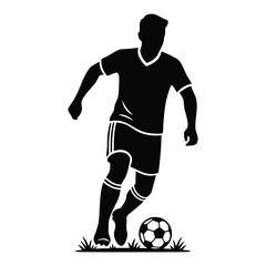 Adobe Illustrator 
The image is a black silhouette of a male soccer player running and controlling the ball (dribbling).
