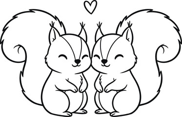 Cute couple of squirrels in love with heart illustration