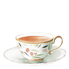 Watercolor Tea Cup with Saucer PNG