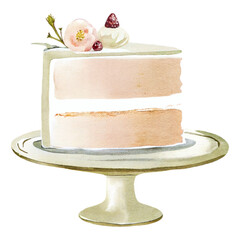 Watercolor Cake Slice on Stand Clipart