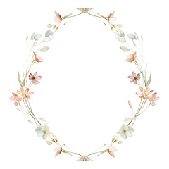 Watercolor Floral Oval Frame Clipart