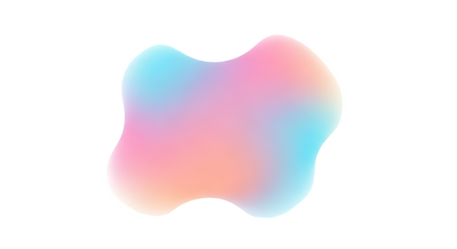 Abstract iridescent blob shape with soft pastel gradient colors isolated on transparent background