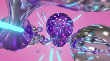 Abstract liquid metal blobs with neon light streaks