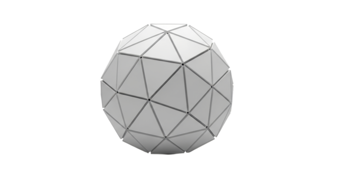 A geometric faceted egg shape with a complex polygonal structure isolated on transparent background