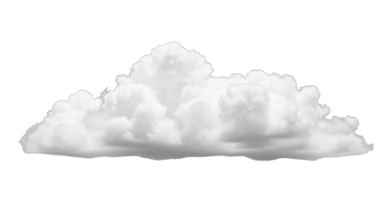 A fluffy white cumulus cloud formation with soft edges isolated on transparent background
