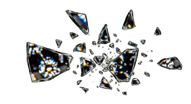 Abstract shards of shattered crystal glass with rainbow refractions isolated on transparent background - Powered by Adobe
