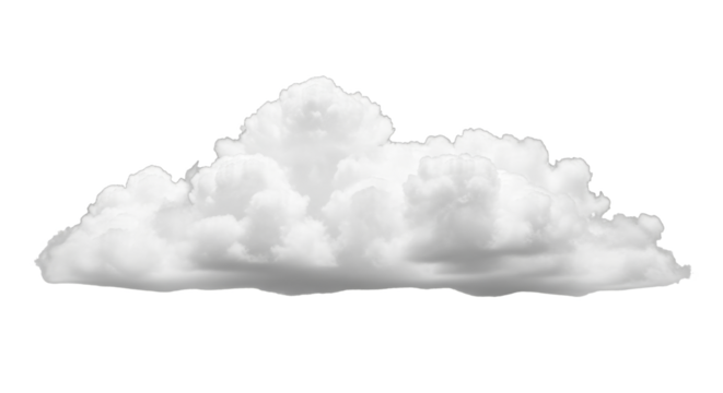 A fluffy white cumulus cloud formation with soft edges isolated on transparent background