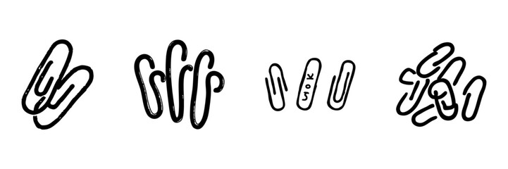 Obraz premium Paperclip Line Icon Set In Doodle Style. Office Supplies, Organization, And Document Management Outline Sketch Collection. Stationery Essentials. Hand Drawn Isolated Vector Illustration