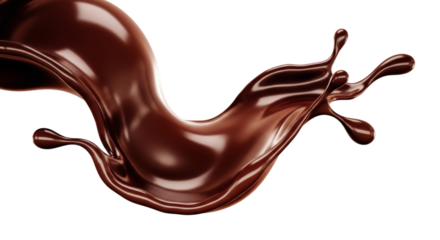 Dynamic dark chocolate splash frozen in motion with elegant curves isolated on transparent background